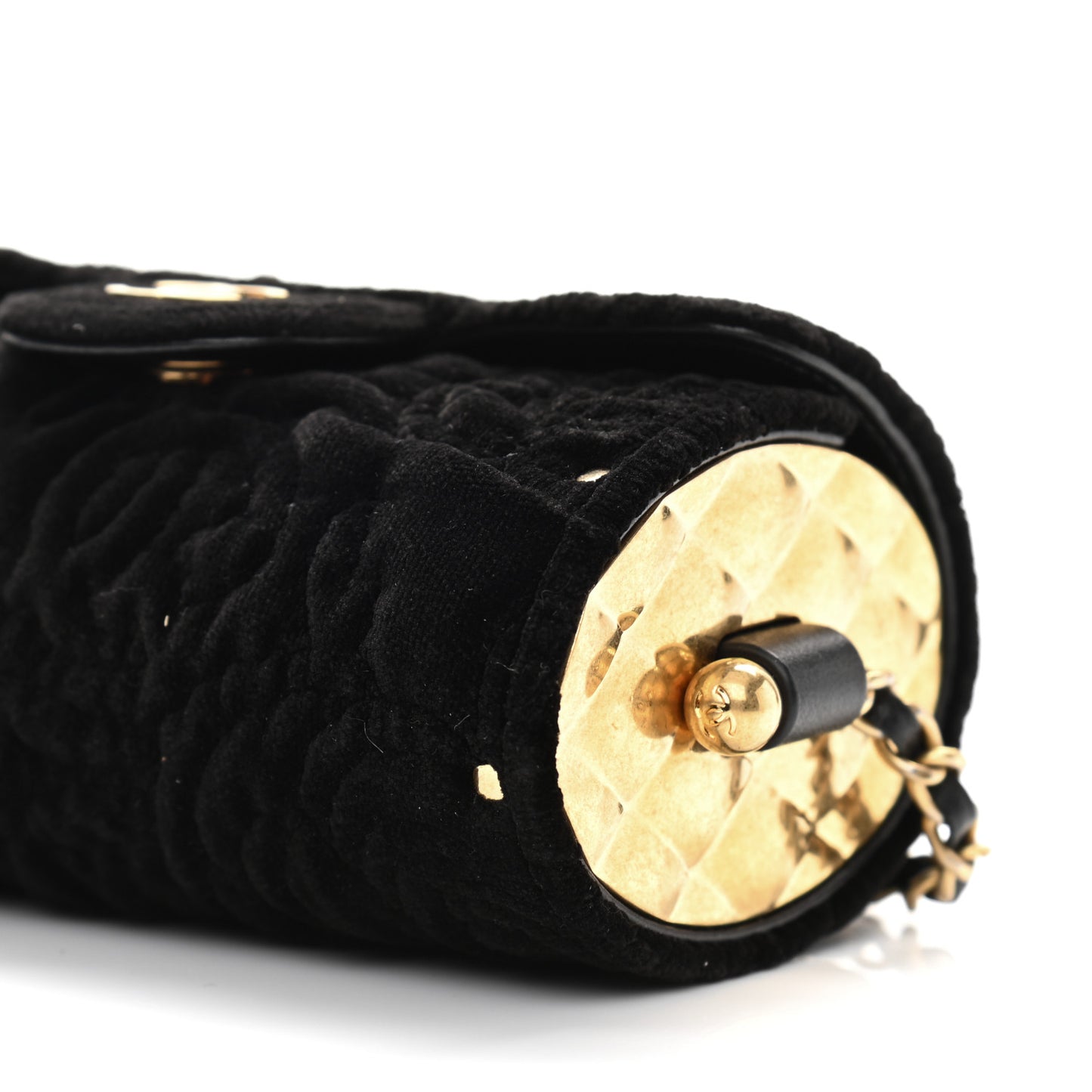 Velvet Camellia Embossed Jewel Belt Card Holder With Chain Black