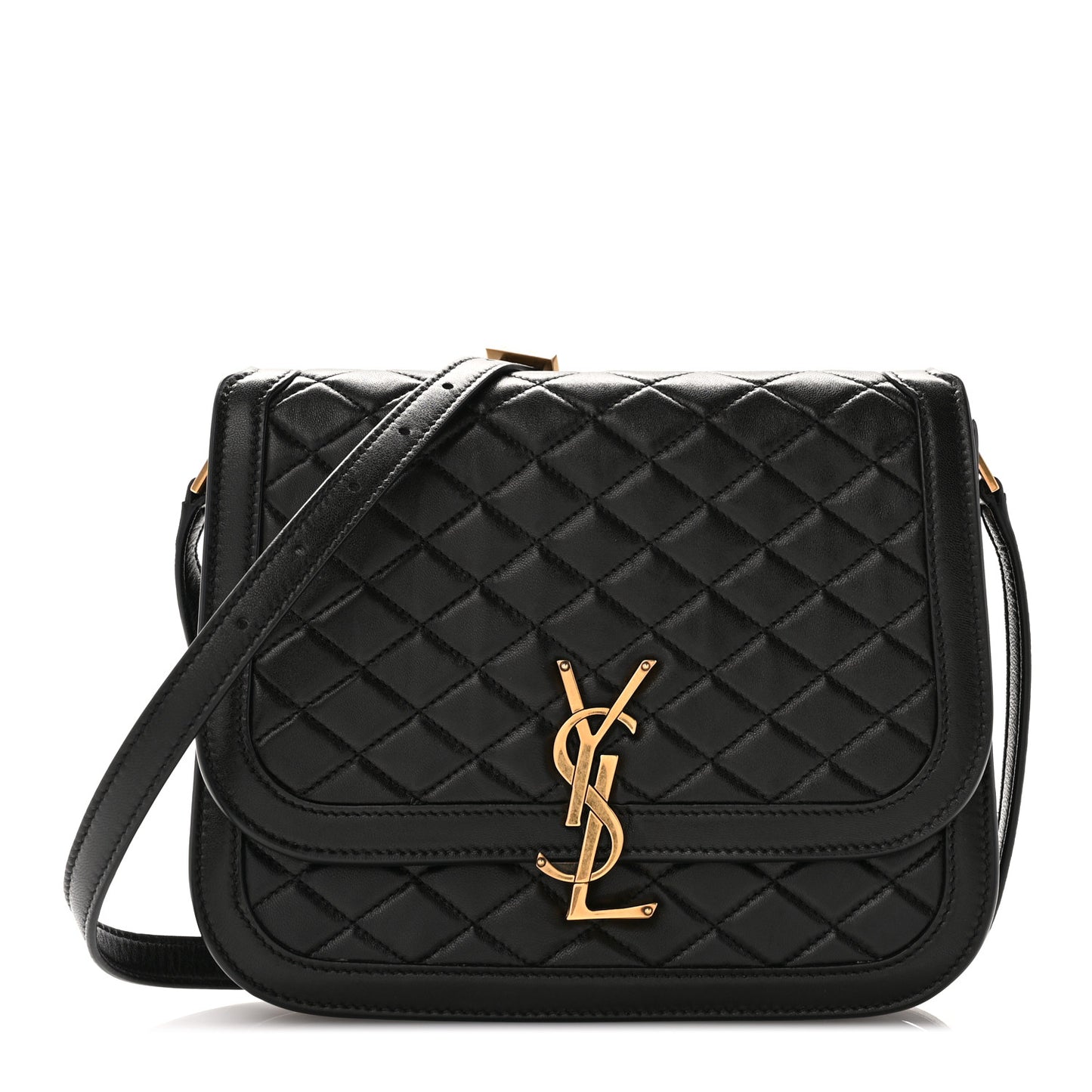 Lambskin Quilted Monogram Medium Solferino Satchel Black