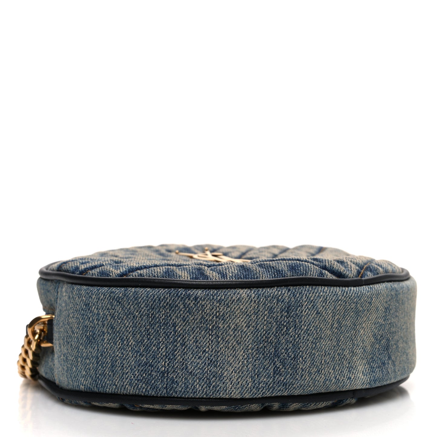 Denim Matelasse Chevron Quilted Round Vinyle Camera Bag Rodeo Blue Cinnamon