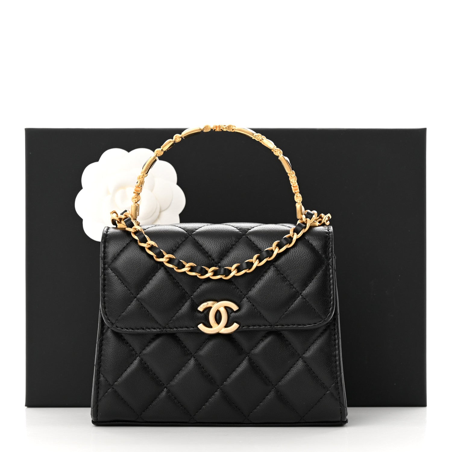 Chanel Lambskin Enamel Quilted Top Handle Flap With Chain Black 11 of 11