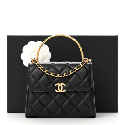 Chanel Lambskin Enamel Quilted Top Handle Flap With Chain Black 11 of 11