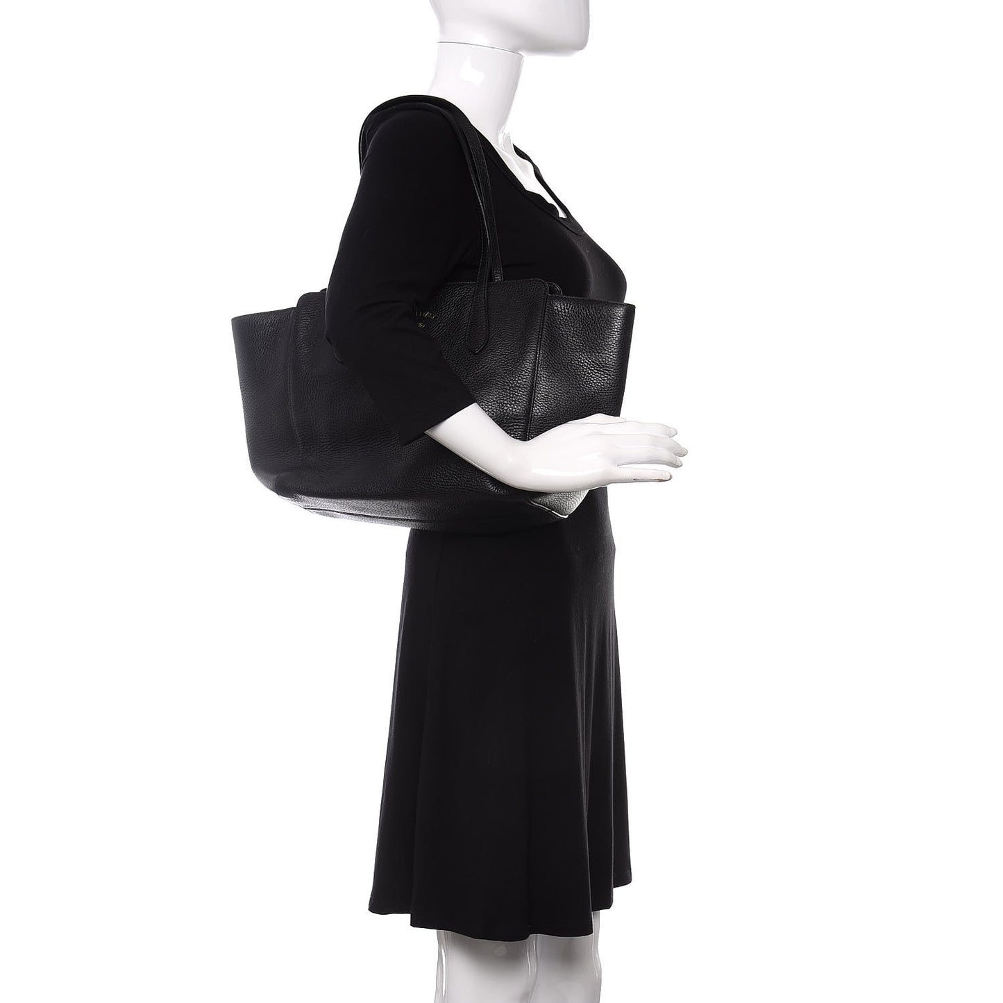 Pebbled Calfskin Small Swing Tote Black