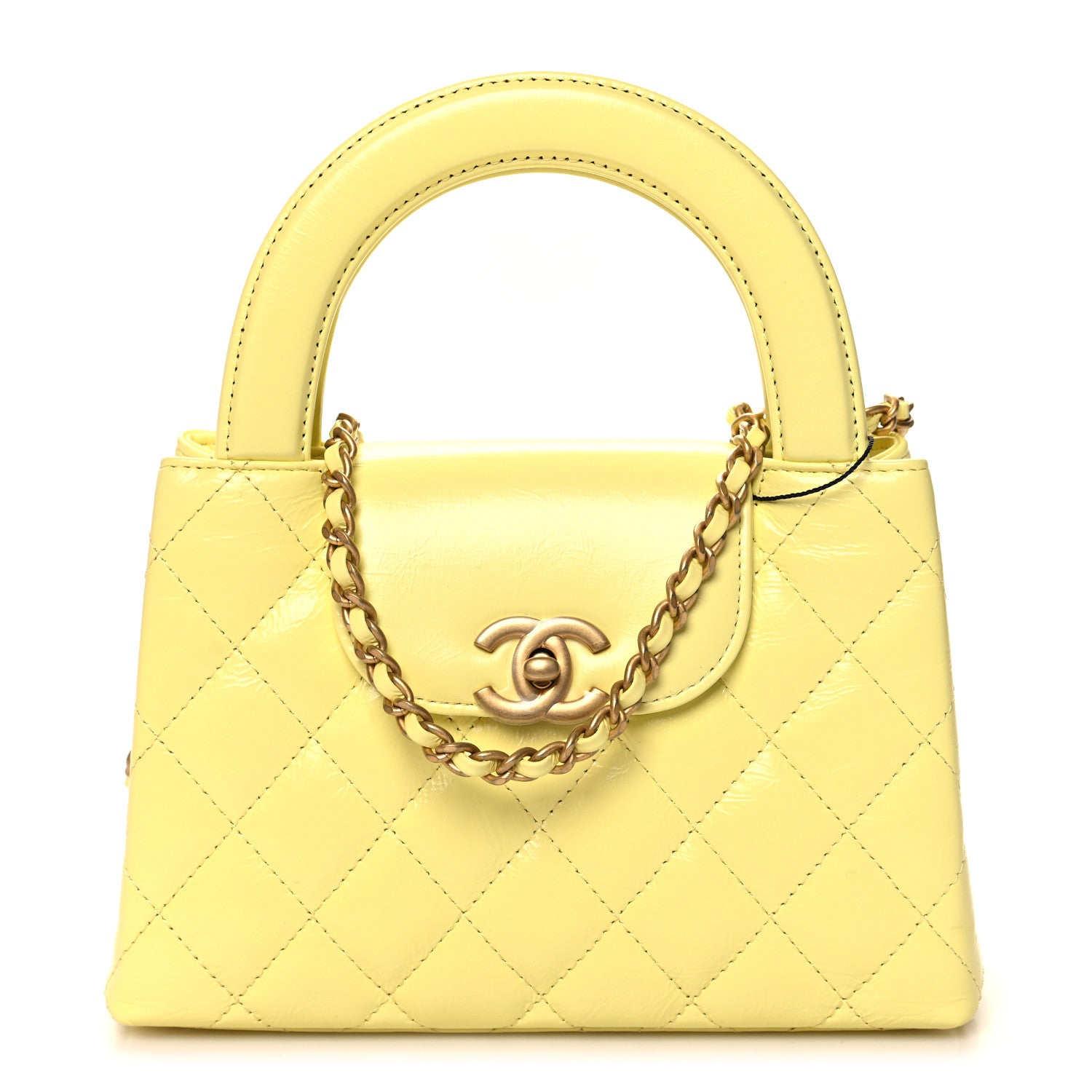 Chanel Shiny Aged Calfskin Quilted Nano Kelly Shopper Light Yellow 1 of 10