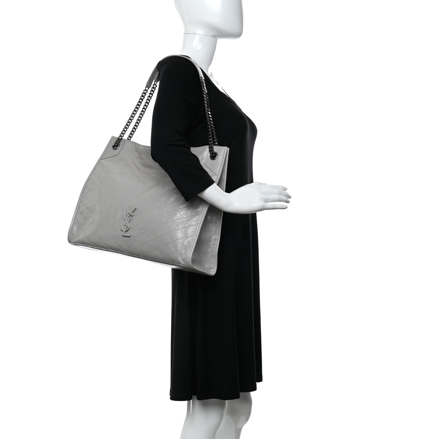 Crinkled Calfskin Matelasse Monogram Niki Shoulder Bag Granite