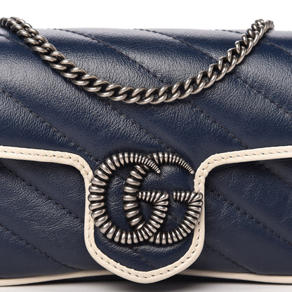 Gucci Vintage Effect Calfskin Matelasse Diagonal Super Mini Torchon GG Marmont Shoulder Bag Blue Agata Mystic White 10 of 11