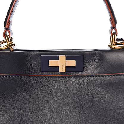 Fendi Vitello Seta Burro Medium Peekaboo Iconic Satchel Blue Notte Plaster 15 of 15