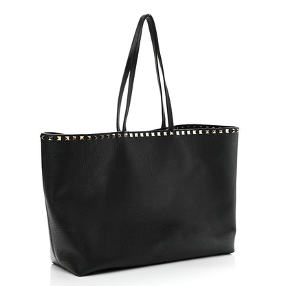 Valentino Garavani Grained Calfskin Rockstud Shoulder Tote Black 3 of 10
