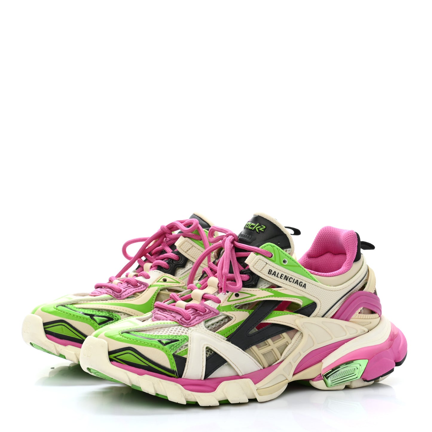Rubber Mesh Bi-Color Womens Track.2 Open Sneakers 38 White Green Pink