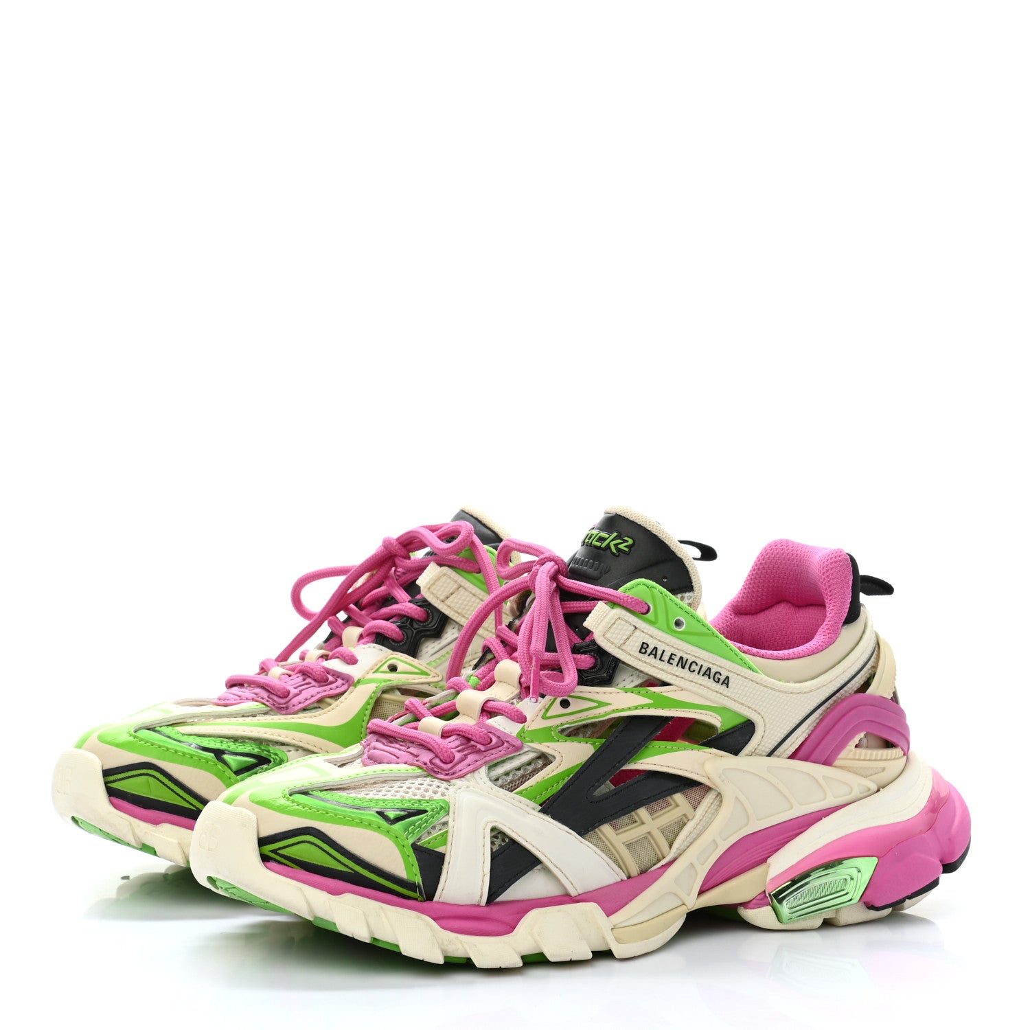 Balenciaga Rubber Mesh Bi-Color Womens Track.2 Open Sneakers 38 White Green Pink 3 of 10
