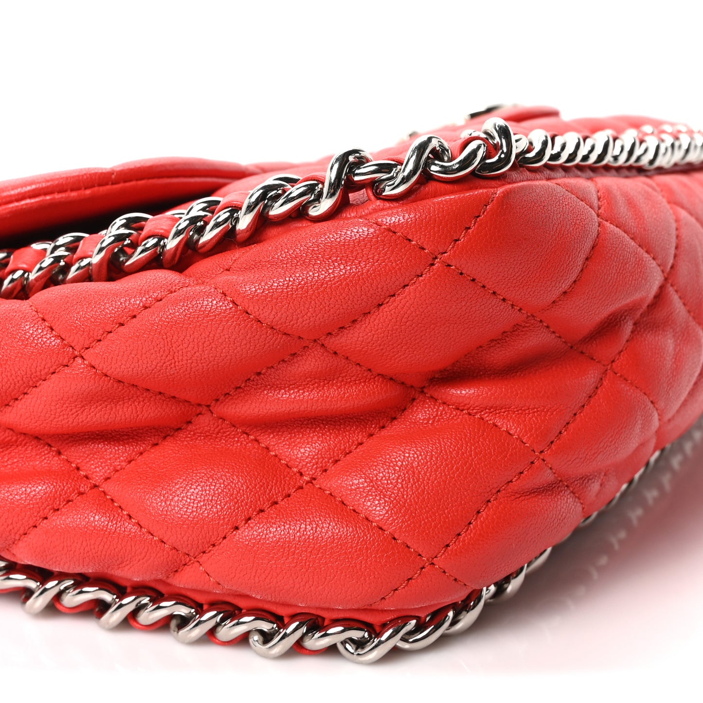 Washed Lambskin Quilted Maxi Chain Around Flap Red