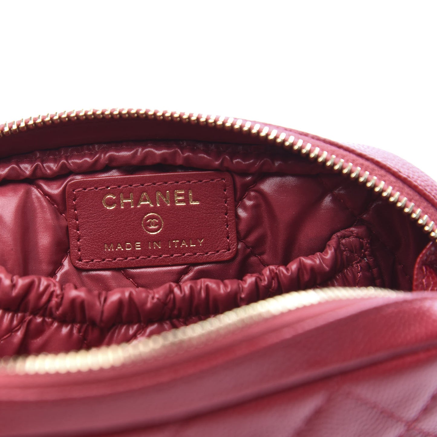 Caviar Quilted Small Curvy Pouch Cosmetic Case Dark Pink