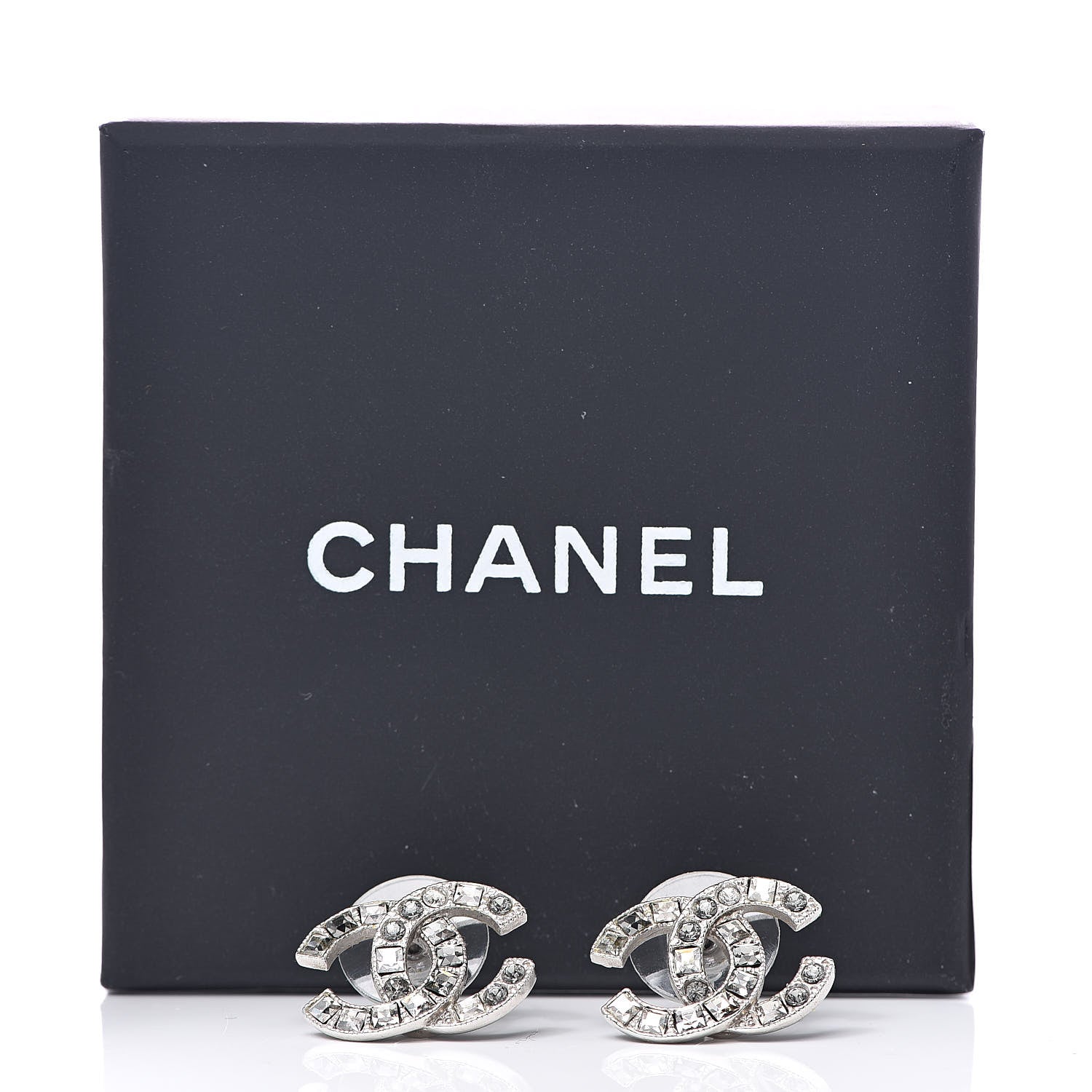 Chanel Baguette Crystal CC Earrings Silver 5 of 5