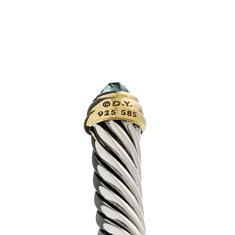 David Yurman Sterling Silver 14K Yellow Gold Blue Topaz 5mm Cable Classics Petite Color Bracelet 3 of 3