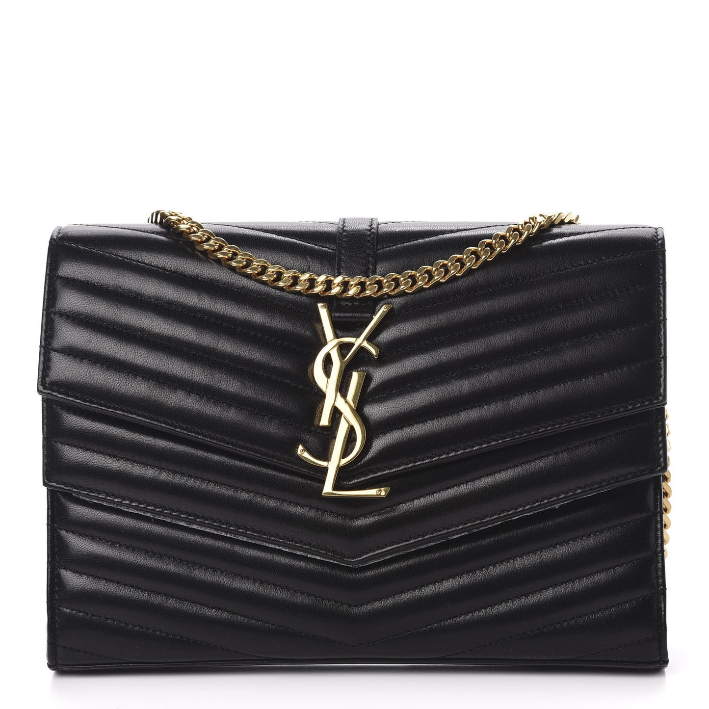Lambskin Matelasse Chevron Monogram Sulpice Chain Wallet Black