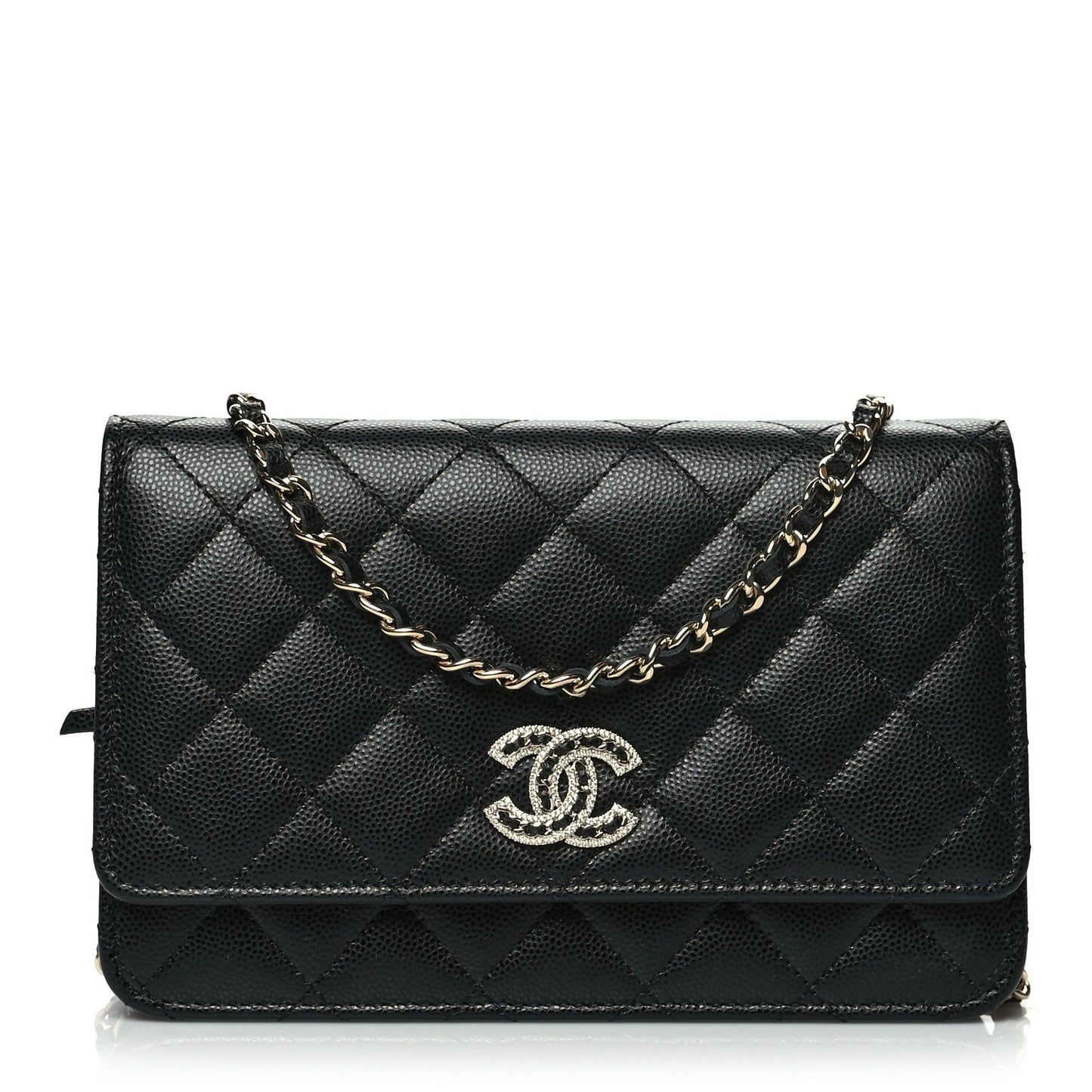 Caviar Quilted Crystal CC Wallet On Chain WOC Black