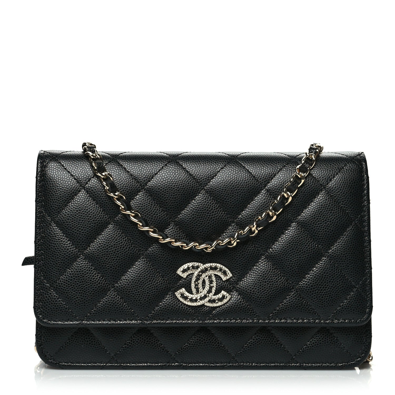 Chanel Caviar Quilted Crystal CC Wallet On Chain WOC Black 1 of 11