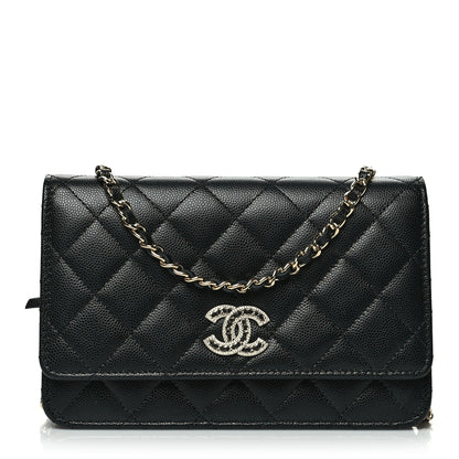 Chanel Caviar Quilted Crystal CC Wallet On Chain WOC Black 1 of 11