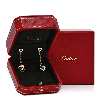 Cartier 18K Pink White Gold Double Heart Drop Earrings 6 of 6