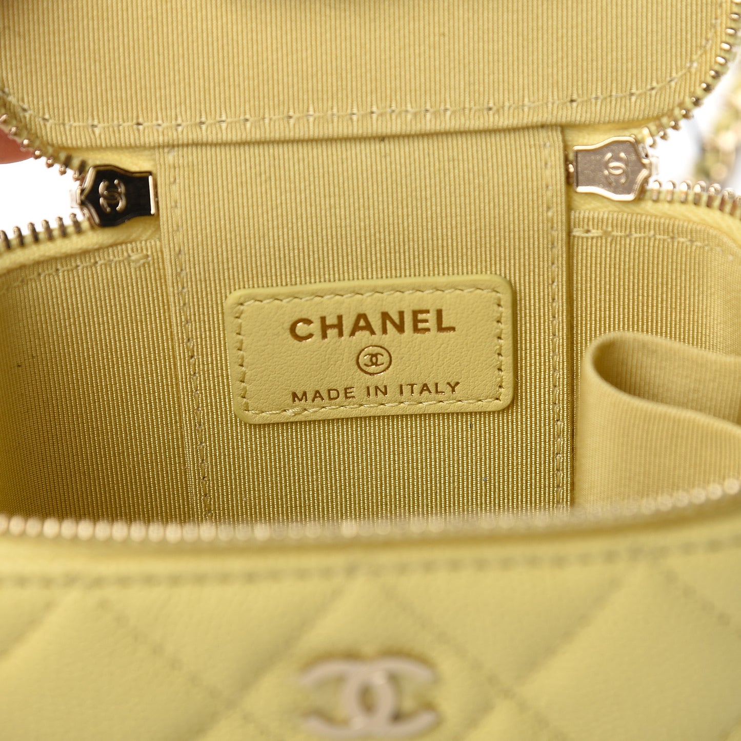Caviar Quilted Mini Vanity Case With Chain Yellow