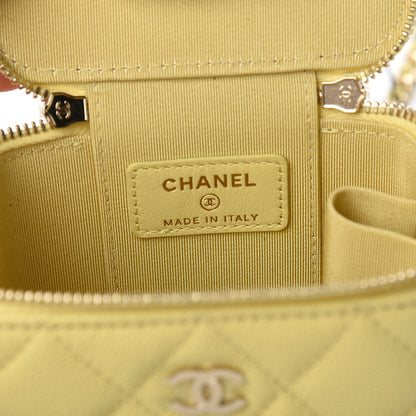 Chanel Caviar Quilted Mini Vanity Case With Chain Yellow 5 of 10
