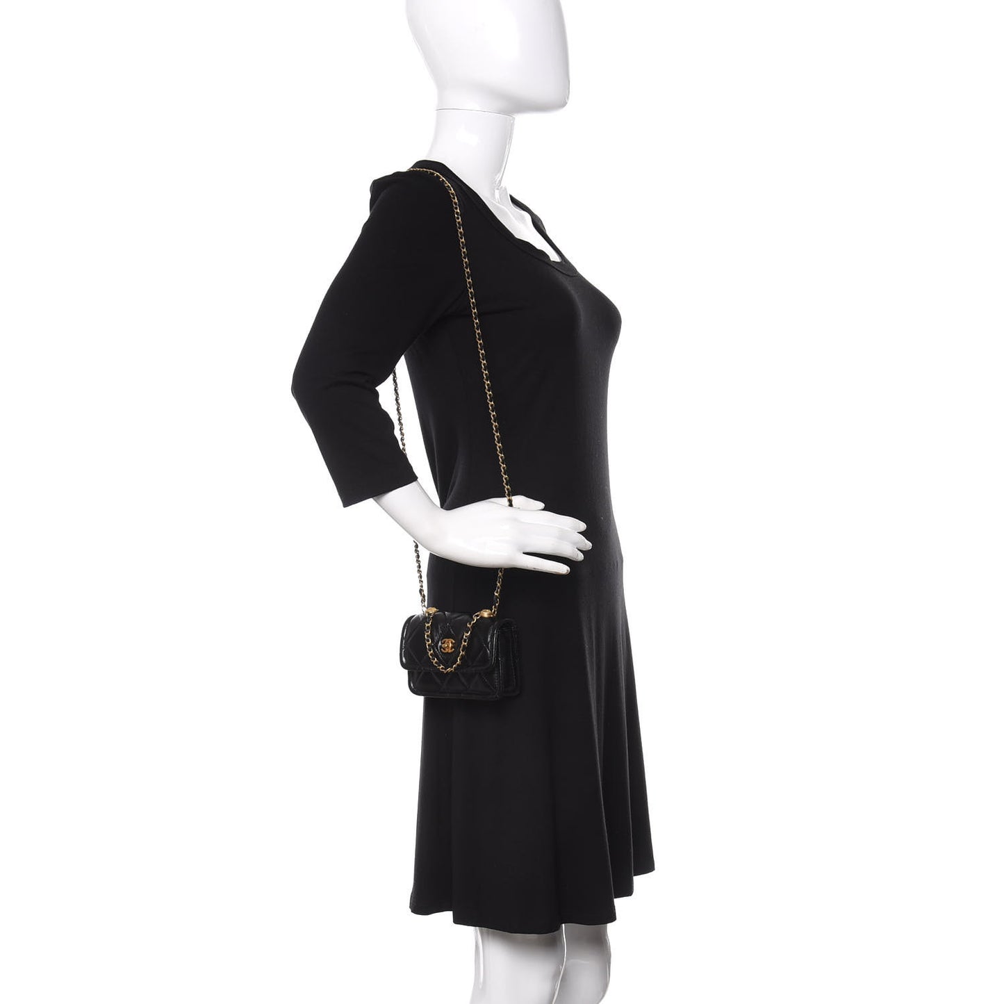 Shiny Lambskin Quilted Extra Mini Flap Black