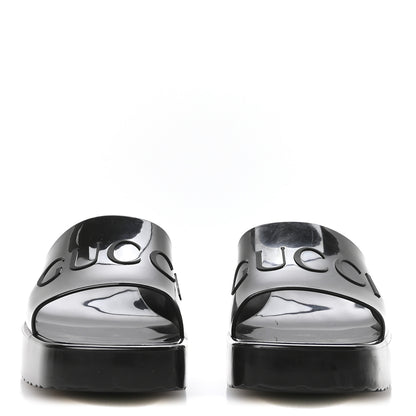 Gucci Rubber Gucci Logo Womens Platform 20/60mm Slide Sandals 37 Black 3 of 9