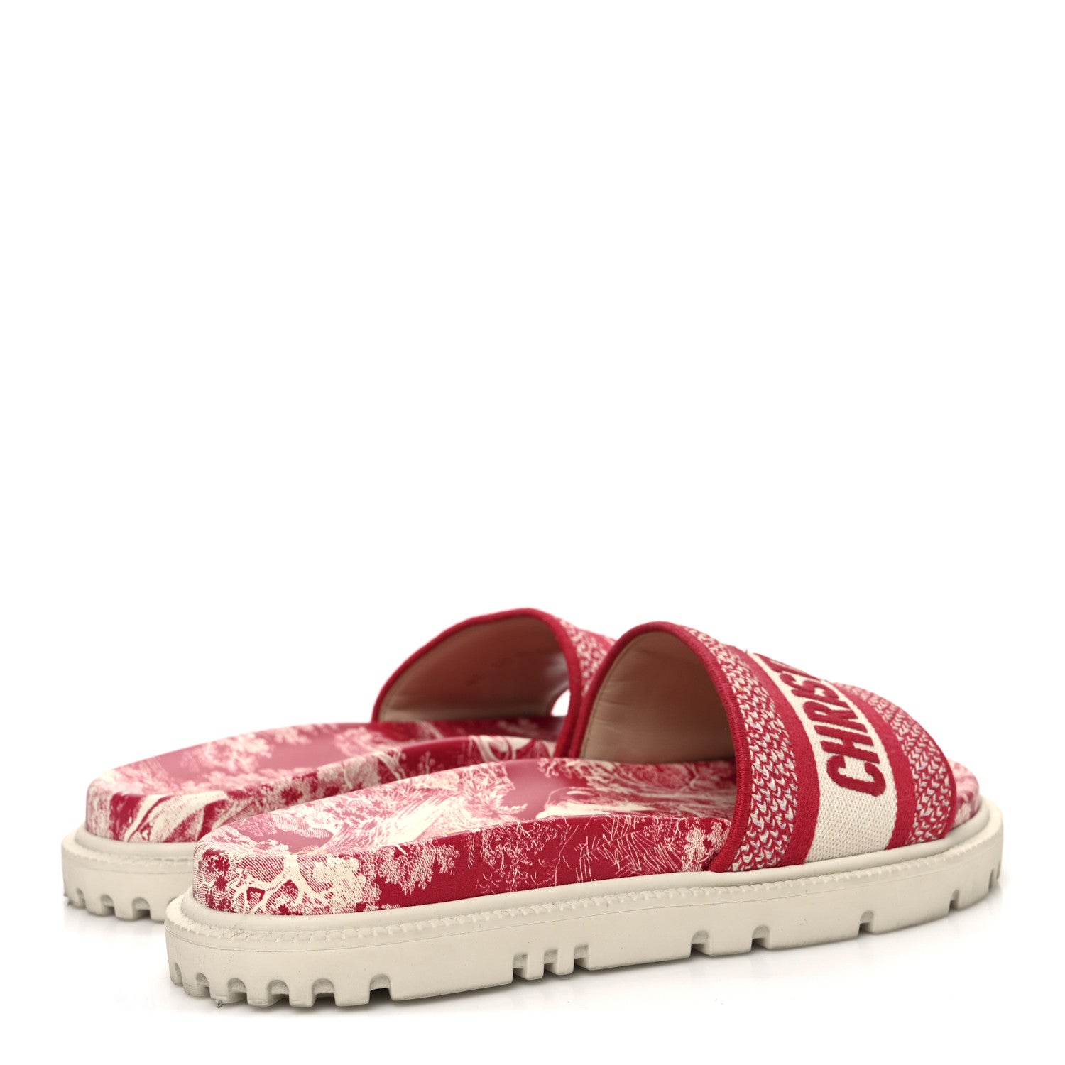 Christian Dior Canvas Toile de Jouy Embroidered Dway 10mm Slide Sandals 36.5 Off White Raspberry 5 of 10