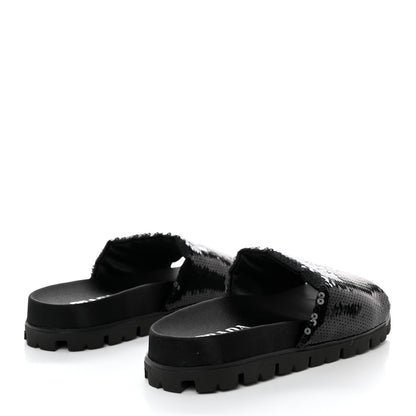 Prada Paillettes Sequin Logo Slide Sandals 39 Black 4 of 9