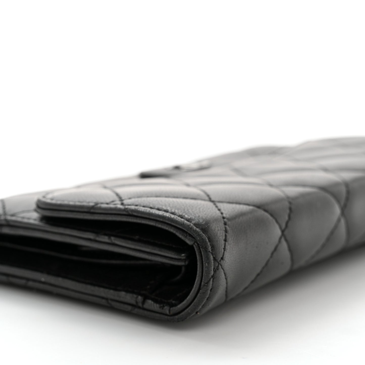 Lambskin Quilted Large Flap Wallet Black