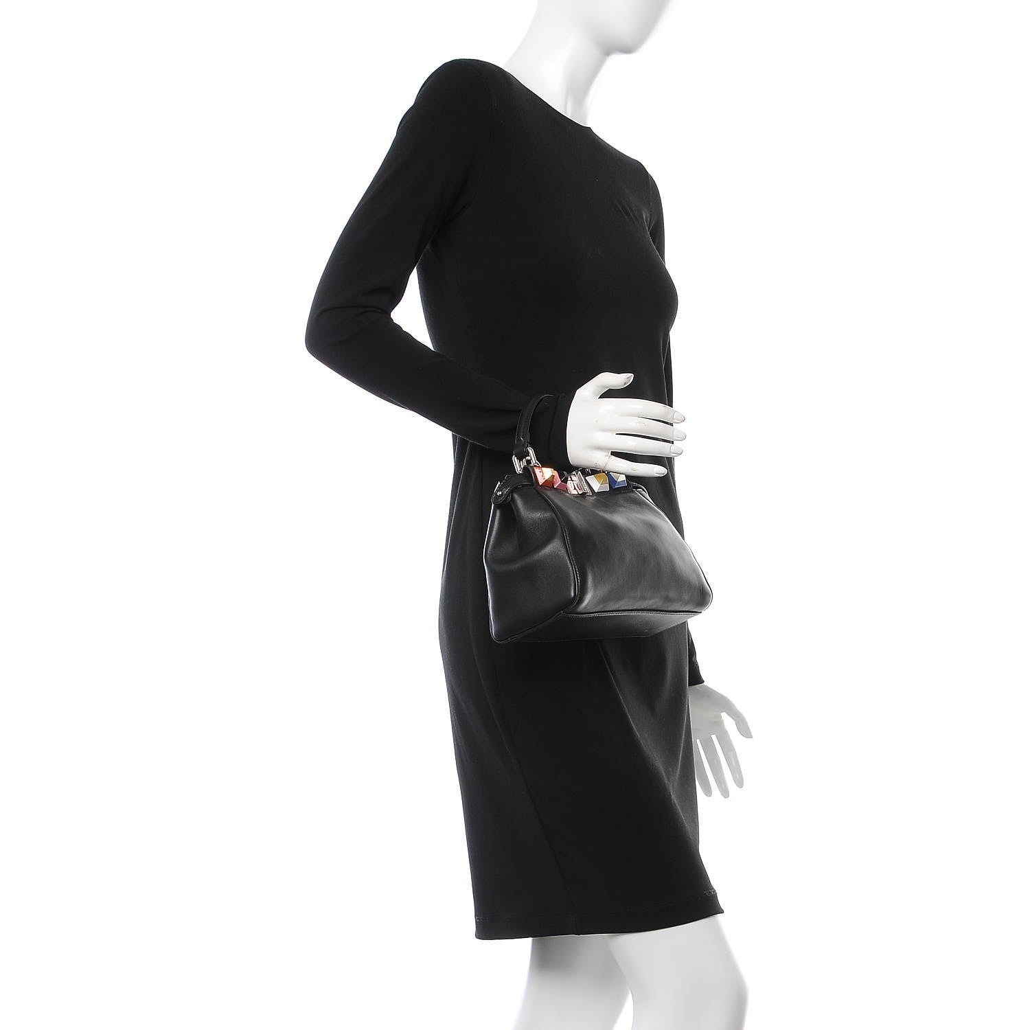 Fendi Nappa Studded Mini Peekaboo Iconic Satchel Black Multicolor 3 of 9