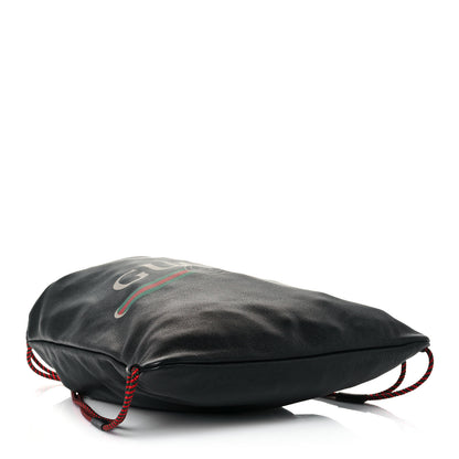 Gucci Calfskin Logo Drawstring Backpack Black 5 of 13
