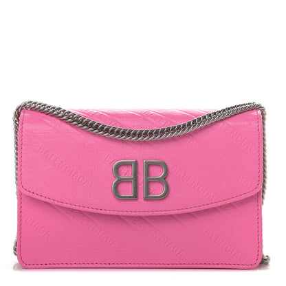 Balenciaga Shiny Goatskin Logo Embossed BB Wallet On Chain Acid Pink 1 of 11
