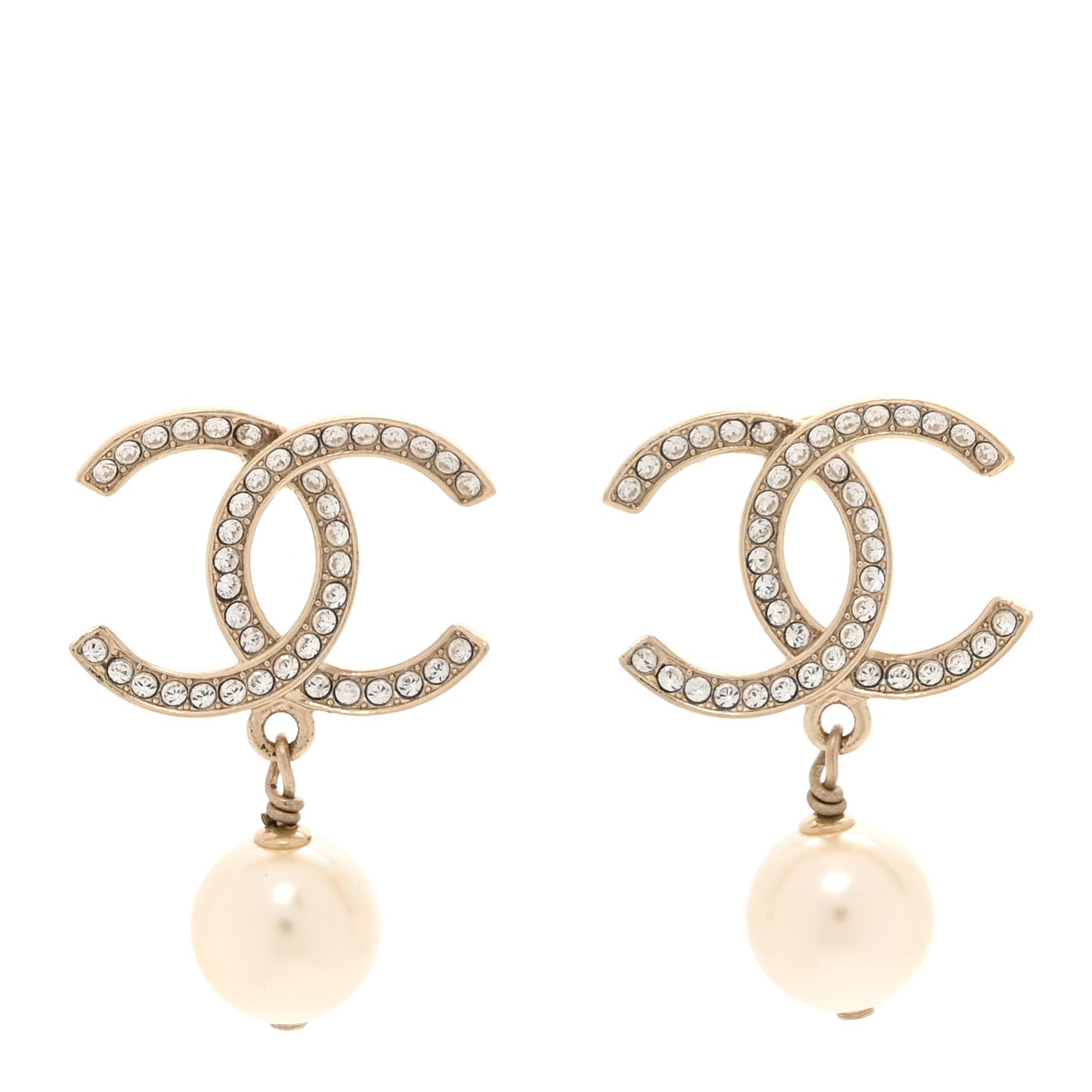 Crystal Pearl CC Drop Earrings Gold