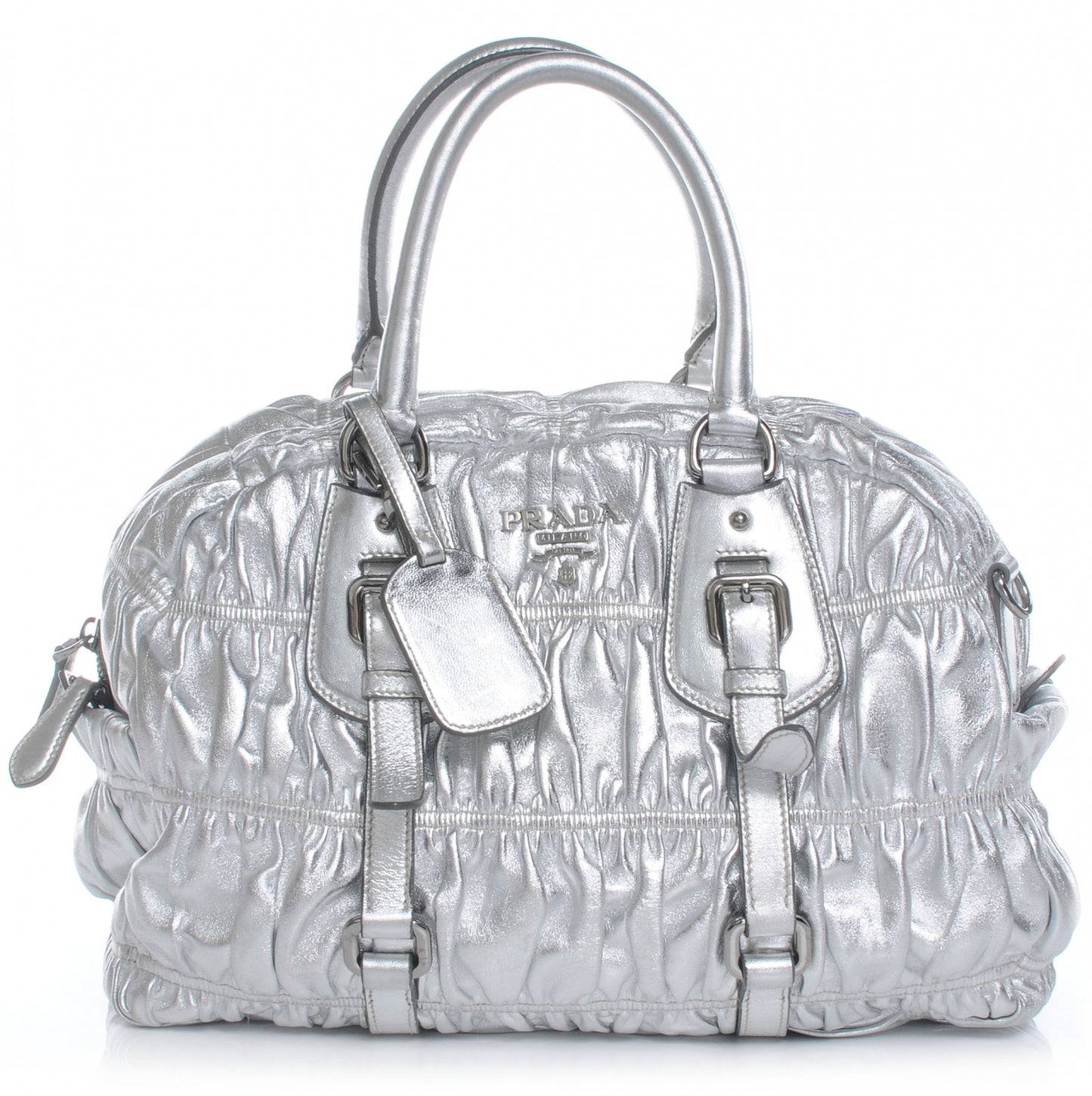 Nappa Gaufre Dome Satchel Silver