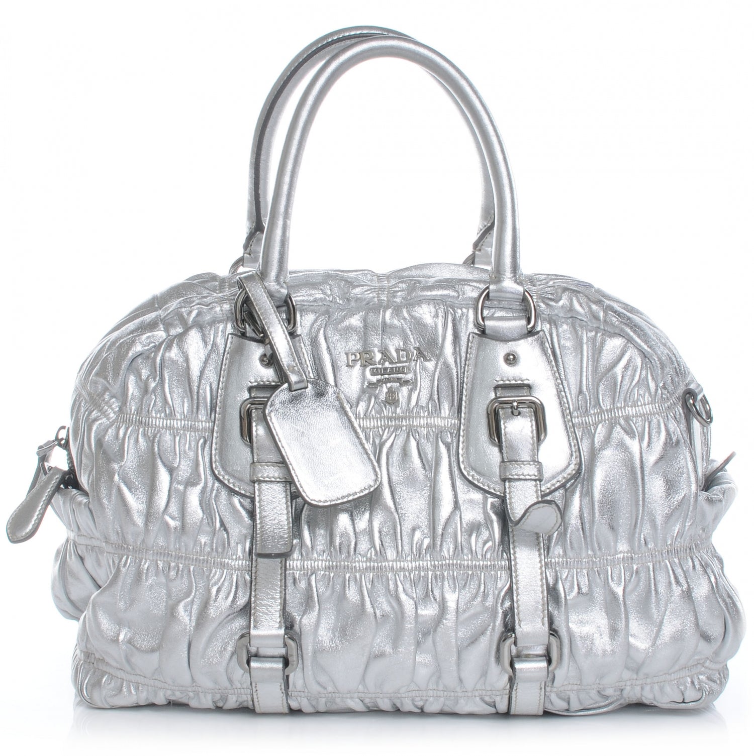Prada Nappa Gaufre Dome Satchel Silver 1 of 8