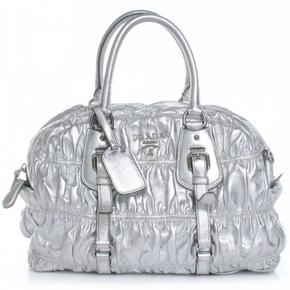 Prada Nappa Gaufre Dome Satchel Silver 1 of 8