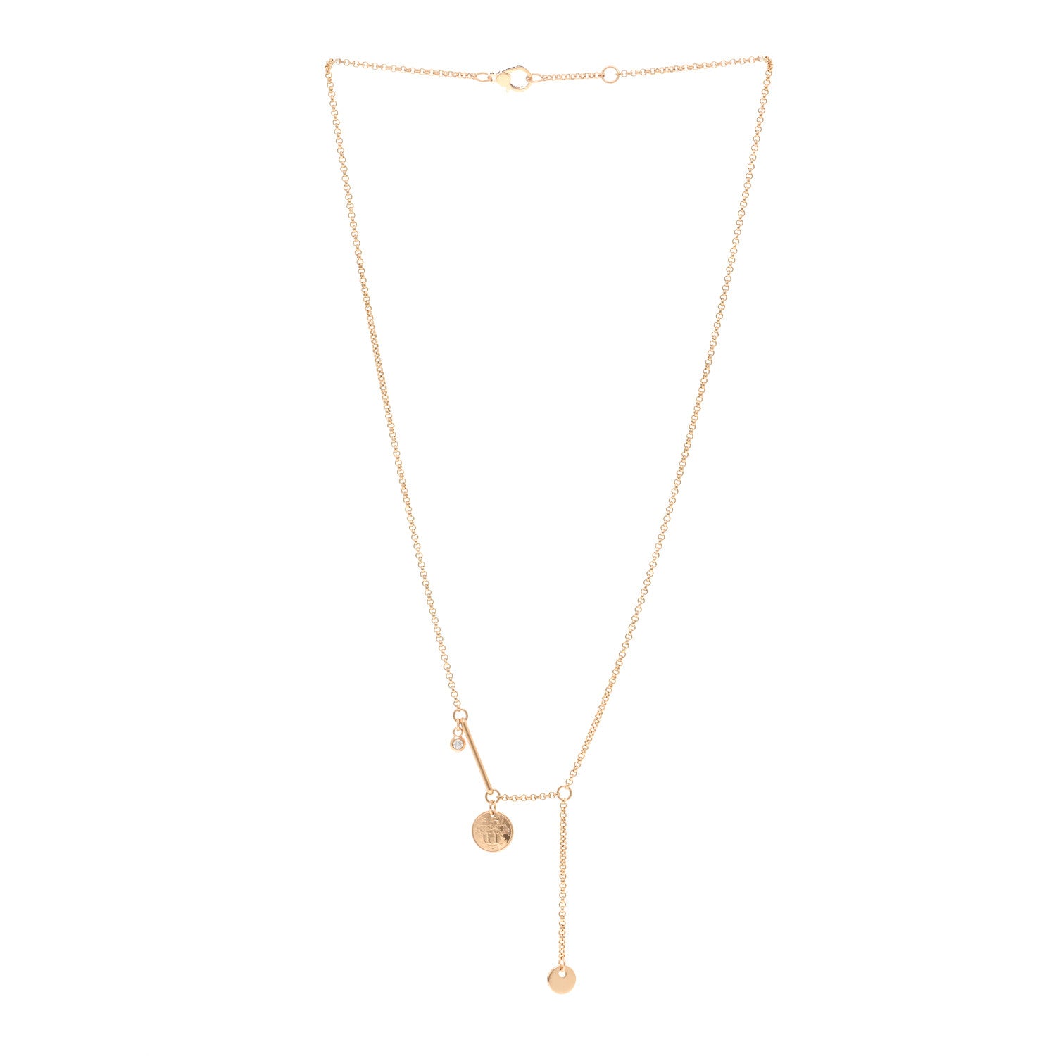Hermes 18K Rose Gold Diamond TPM Ex-Libris Pendant Necklace 3 of 5