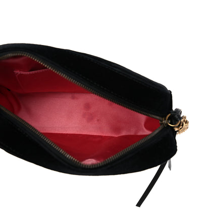 Gucci Velvet Matelasse Deer Embroidered Small GG Marmont Chain Shoulder Bag Black 9 of 14