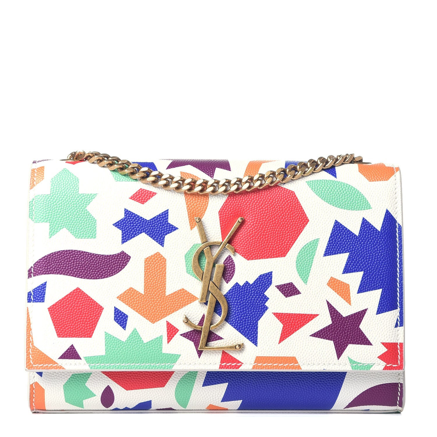 Saint Laurent Grain De Poudre Small Classic Monogram Shapes Print Kate Satchel White 1 of 8