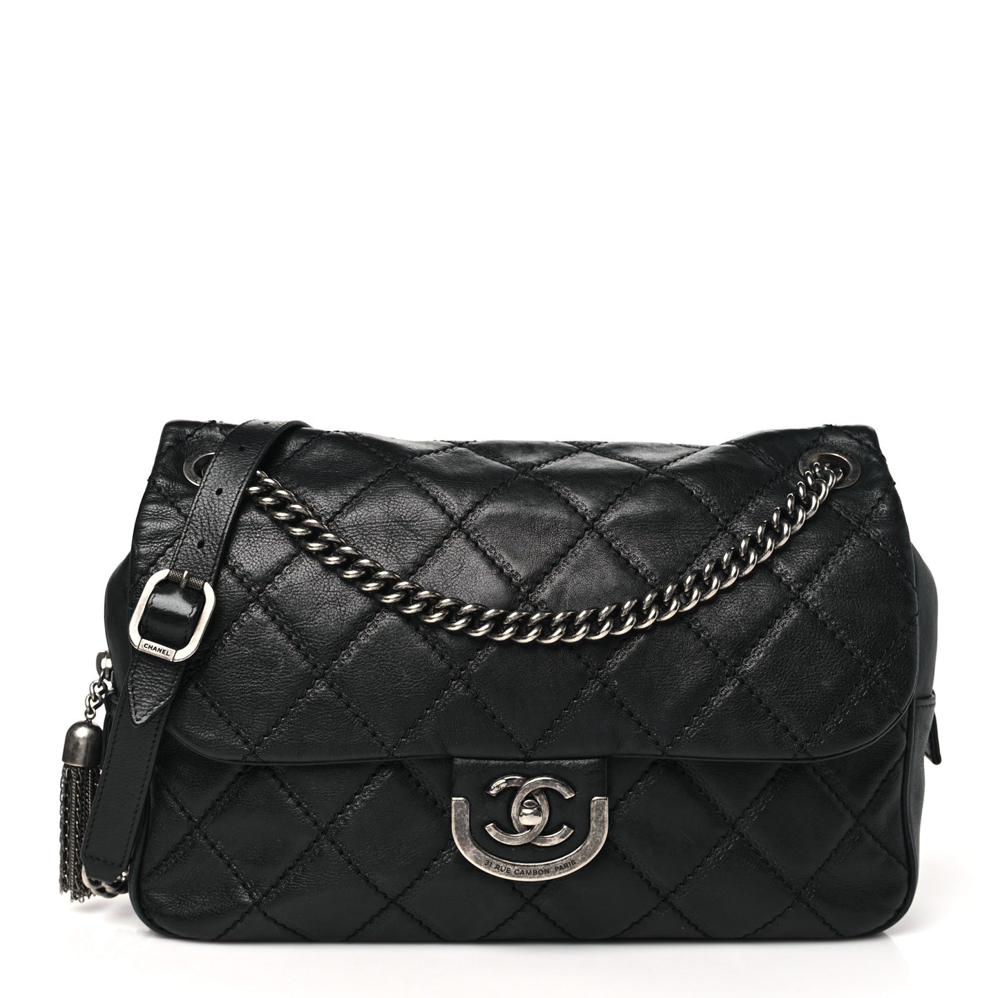 Calfskin Quilted Jumbo Coco Sporran Flap Black