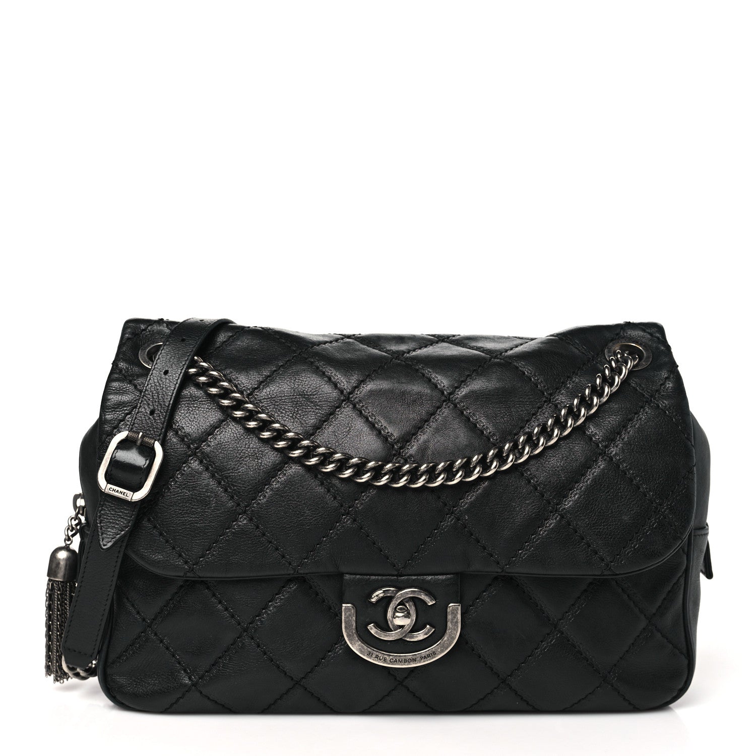 Chanel Calfskin Quilted Jumbo Coco Sporran Flap Black 1 of 11