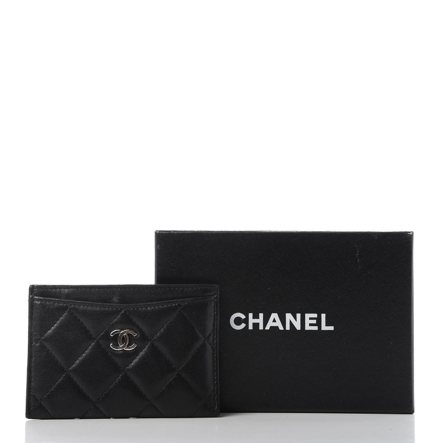 Lambskin Quilted Card Holder Black
