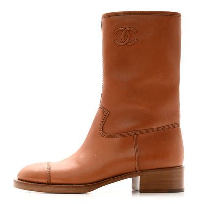 Chanel Calfskin CC Logo Mid Calf Boots 37 Caramel 1 of 12