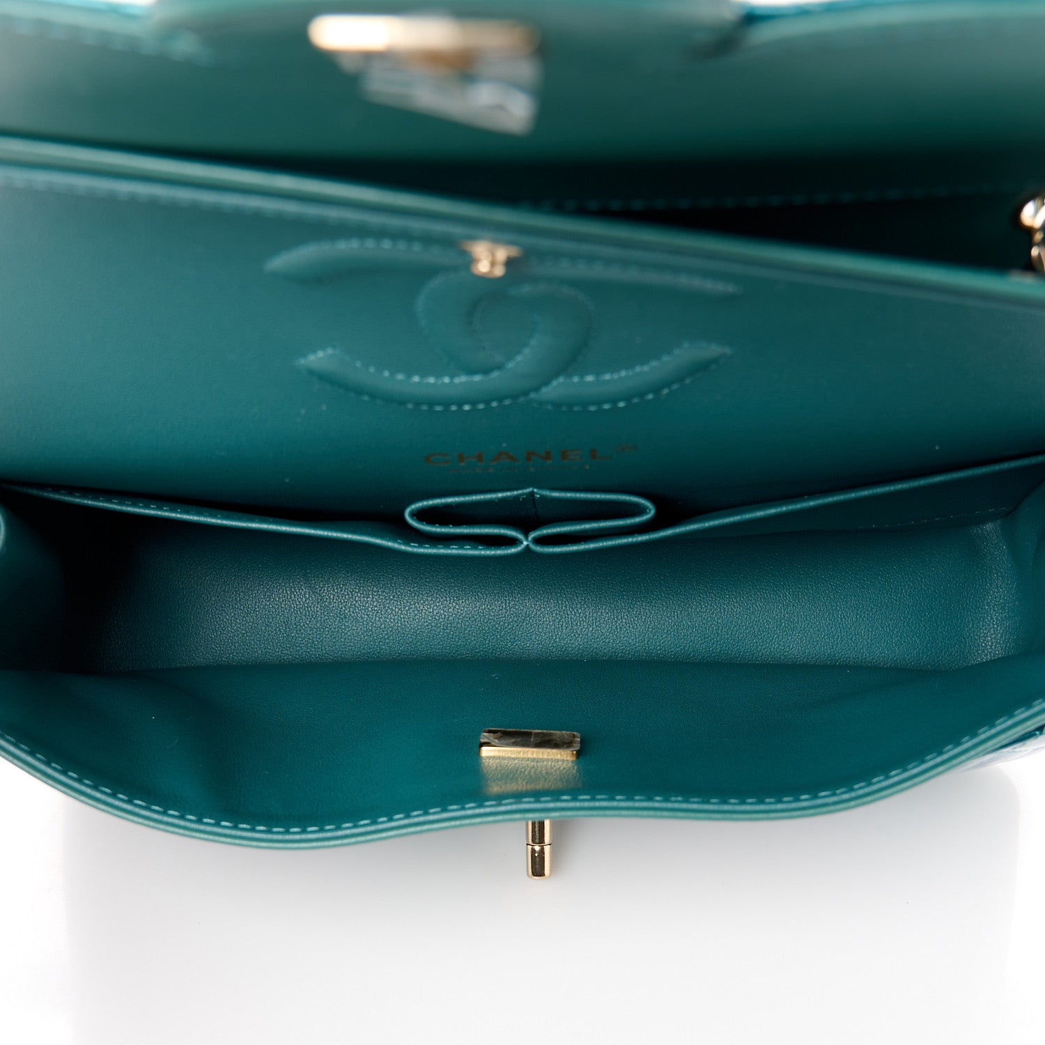 Chanel Shaded Patent Calfskin Quilted Medium Double Flap Green Blue 4 of 11