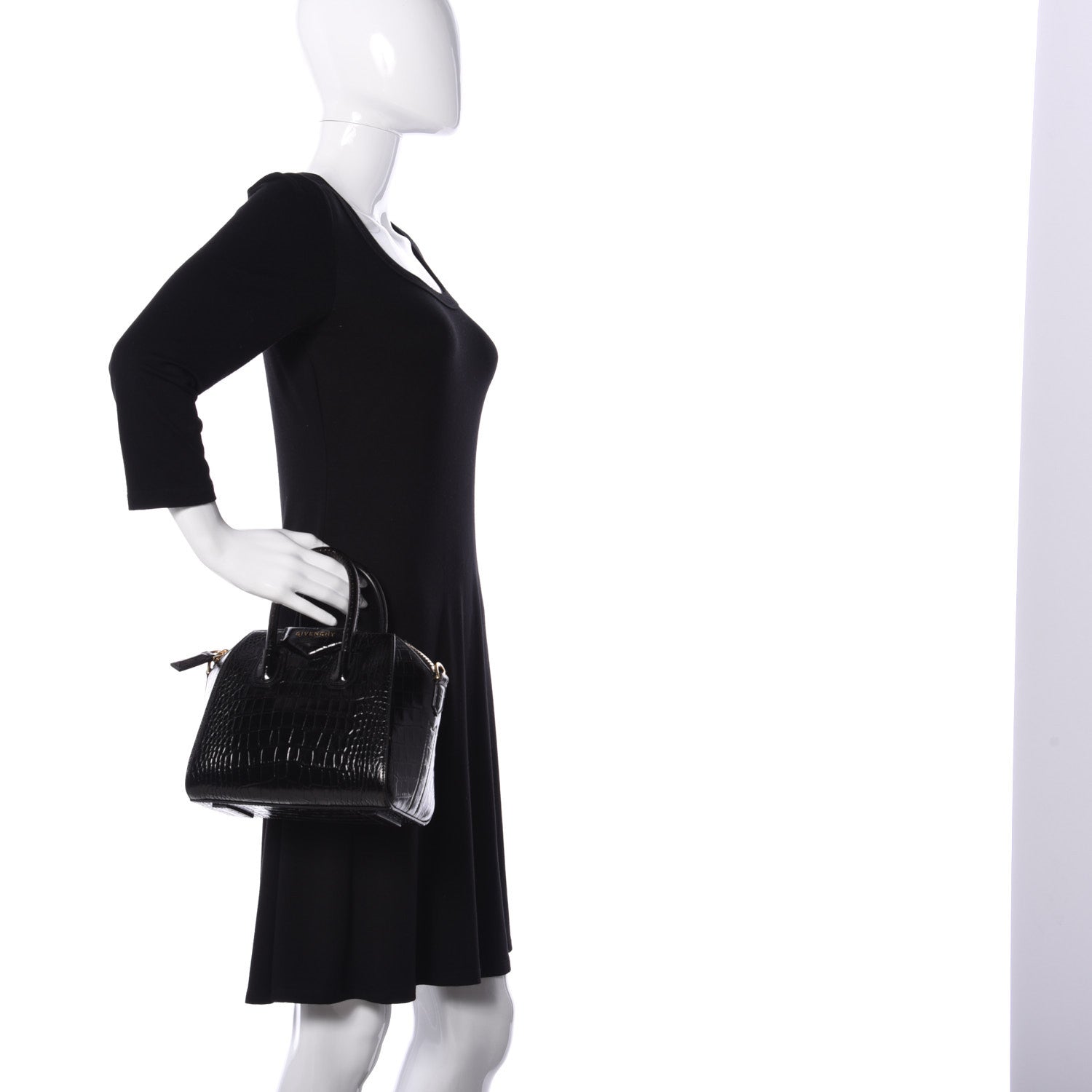 Givenchy Calfskin Crocodile Embossed Mini Antigona Black 2 of 9