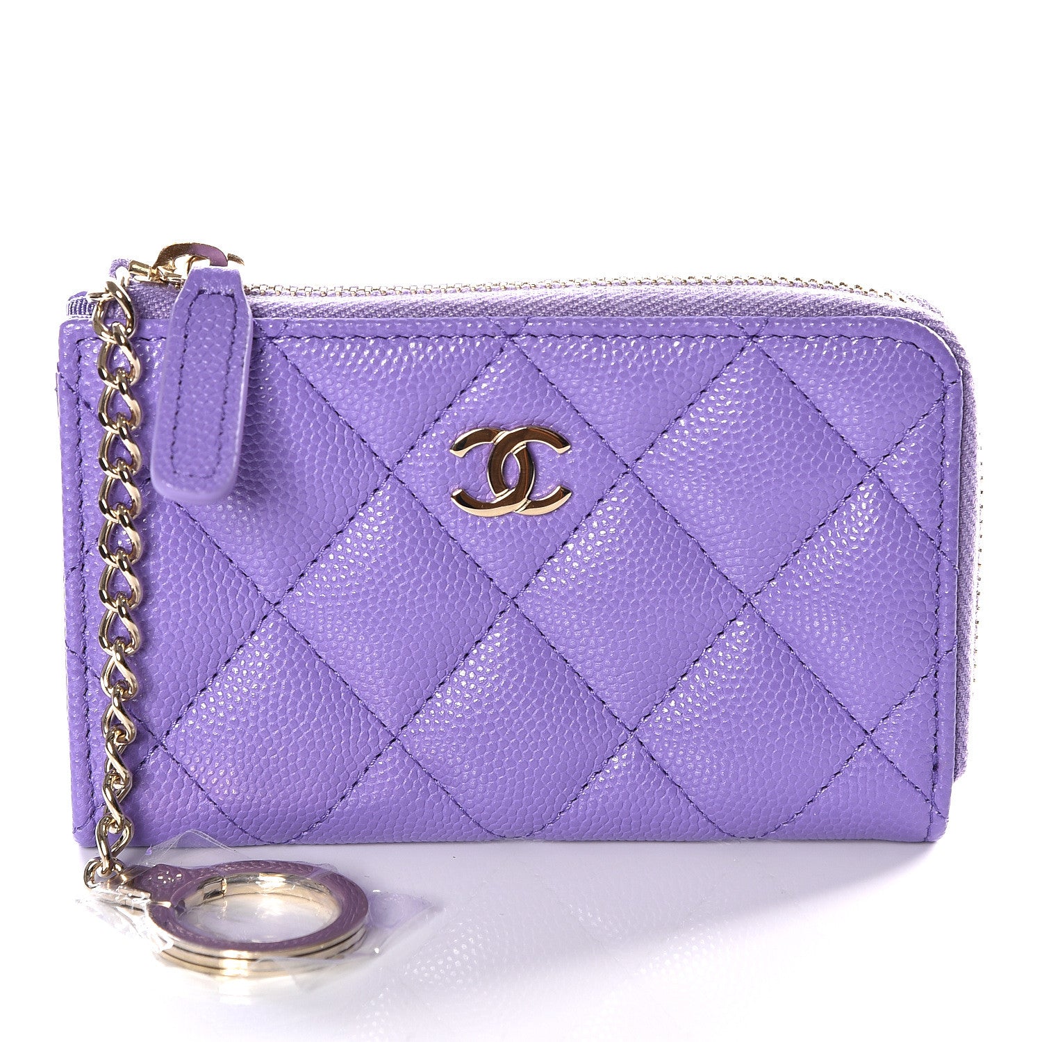 Chanel Caviar Quilted Zipped Key Holder Case Purple 7 of 11
