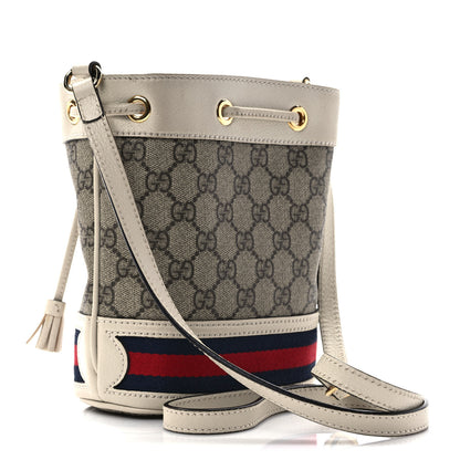 Gucci GG Supreme Monogram Textured Calfskin Web Mini Ophidia Bucket Bag Beige Ebony Mystic White 2 of 9