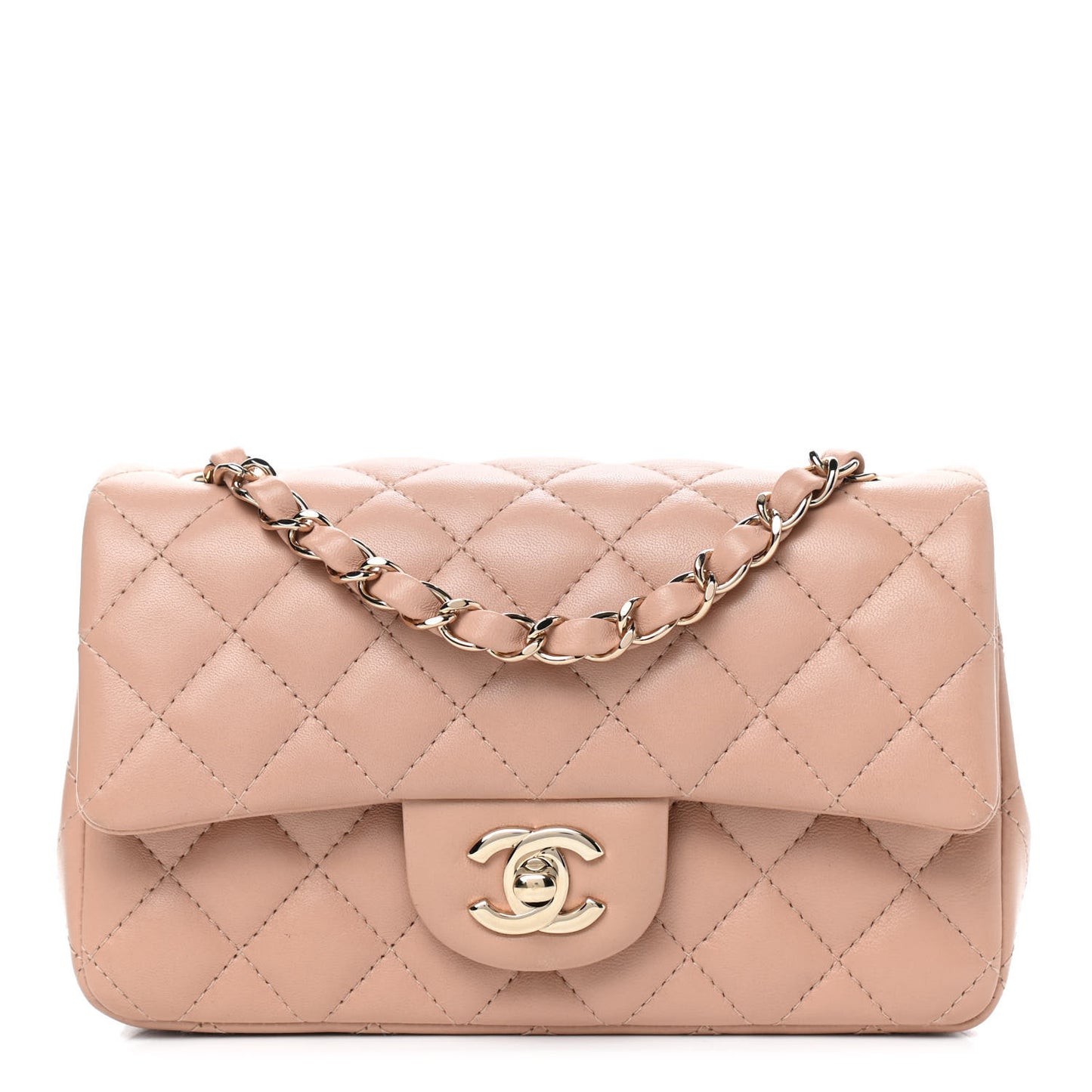 Lambskin Quilted Mini Rectangular Flap Beige