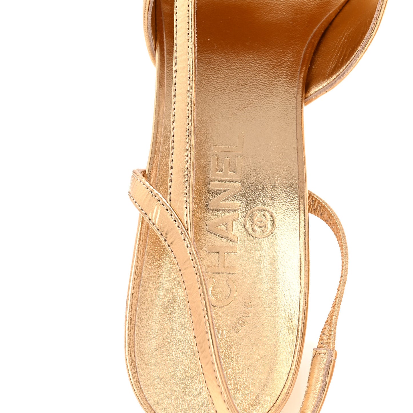 Laminated Crumpled Lambskin Grosgrain Cap Toe CC Slingback Pumps 39.5 Gold Black