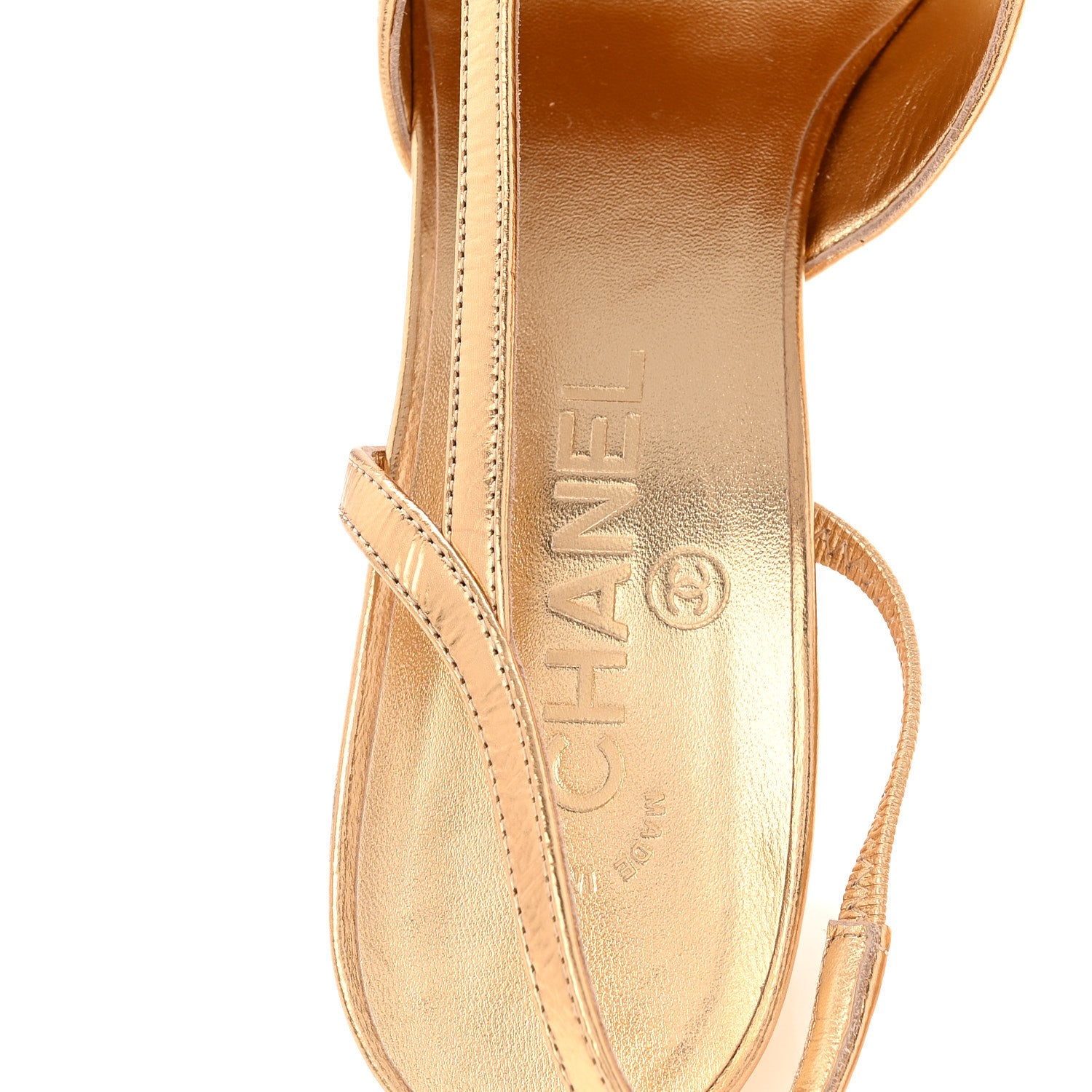 Chanel Laminated Crumpled Lambskin Grosgrain Cap Toe CC Slingback Pumps 39.5 Gold Black 8 of 10